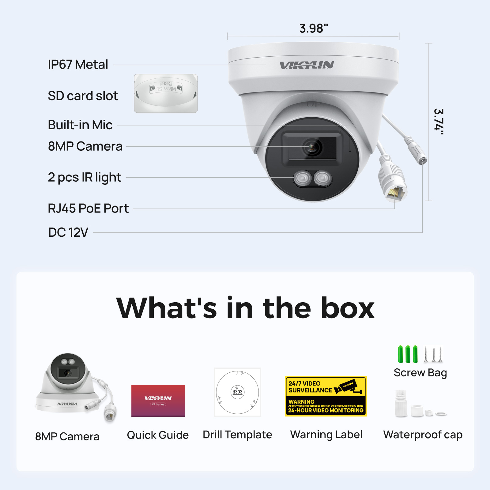 Home Security Lights Outdoors - VIKYLIN Telecamera di Sicurezza IP HD